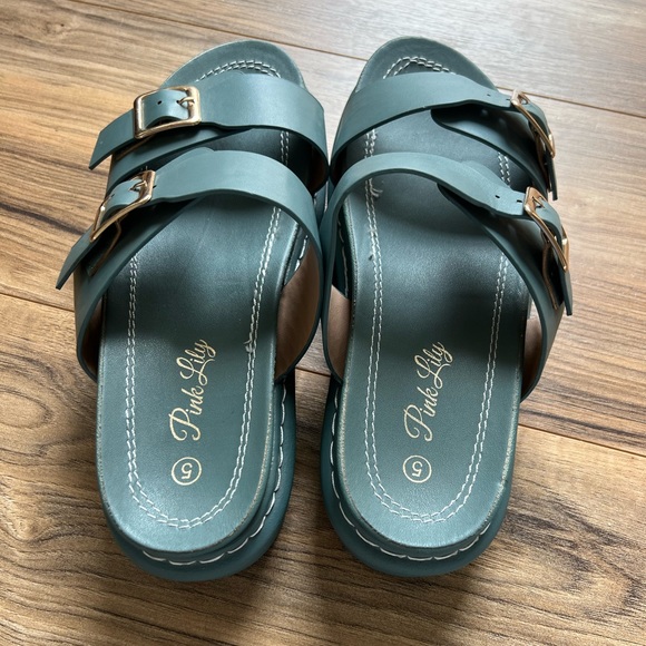 Pink Lily Stella Double strap teal platform sandal - Picture 3 of 5